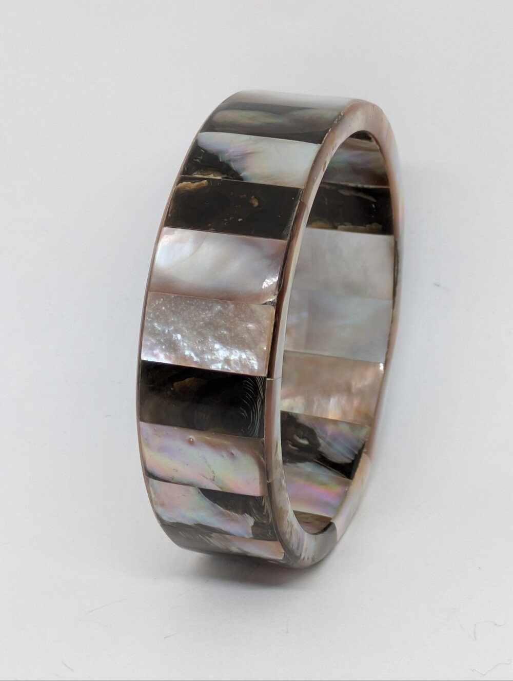 Vintage Abalone Bangle Cuff Bracelet Iridescent Pink Black Grey Boho Festival